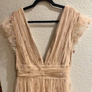 Baltic Born Chiara Shimmer Midi Dress Natural Blush Tulle V-Neck XL NWT